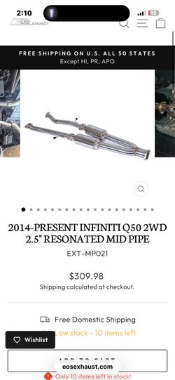 INFINITI 2.5" RESONATED MID PIPE