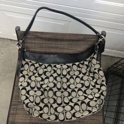 COACH Signature & Leather Black Hobo Handbag