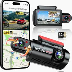 2.5K+1080P Dual Dash Cam Front and Inside, WiFi & GPS Dash Camera 
