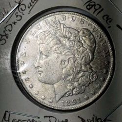 1891-CC MORGAN 26.7 GR.SILVER PLATED (NOVELTY COIN) DOLLAR $1 CARSON CITY.