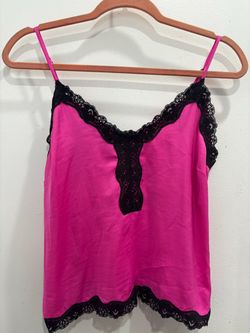 Forever 21 Pink Satin Cami Top with Black Lace Trim