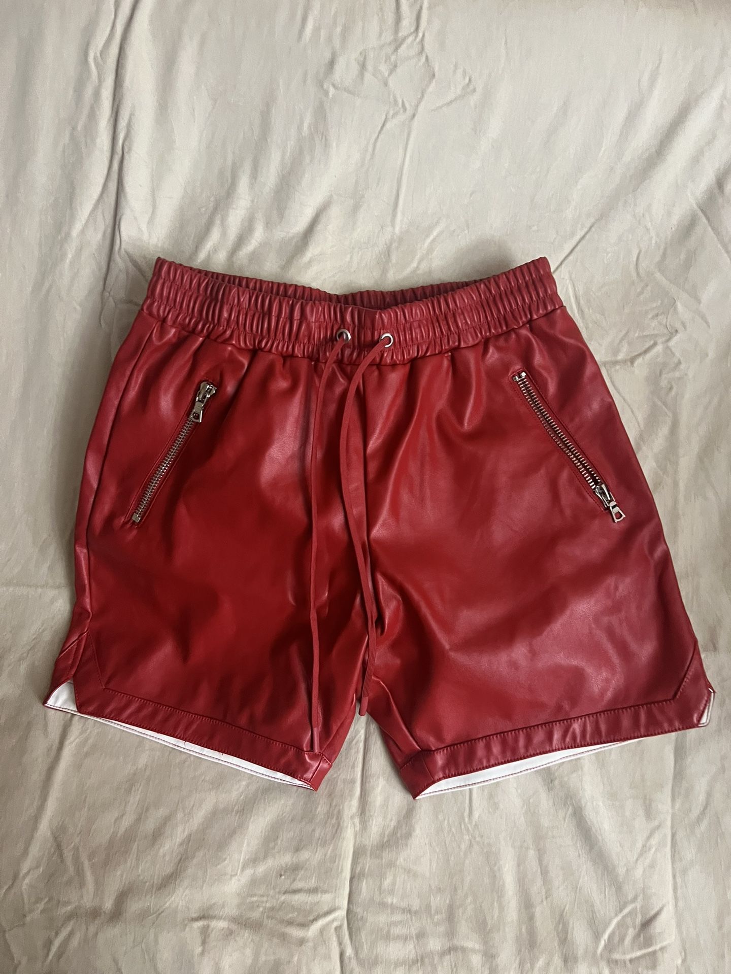 Novamen Men’s Slam Dunk Faux Leather Shorts With Zipper Pockets