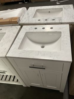 24ā White Solid Wood Bathroom Vanity with Marble Top (V194)