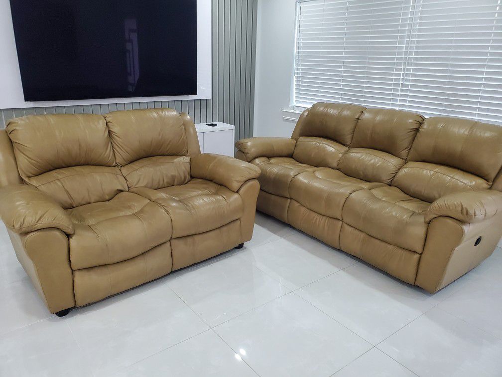 Beige Love Seat And Couch 
