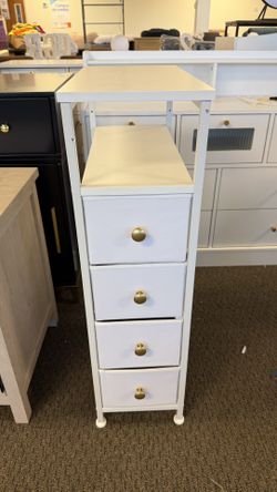Narrow Dresser for Bedroom, Slim Dresser Storage Tower, Chest of 4 Fabric Drawers with Wood Shelf, Bathroom Organizers and Storage for Small Spaces, L