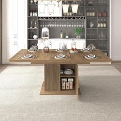 DiningTable 63 "-79" Extendable Dining Room Table for 6-10 People, Modern Minimalist Dining Table with 2 Tier Storage, Space Saving Wood Dinner Table 