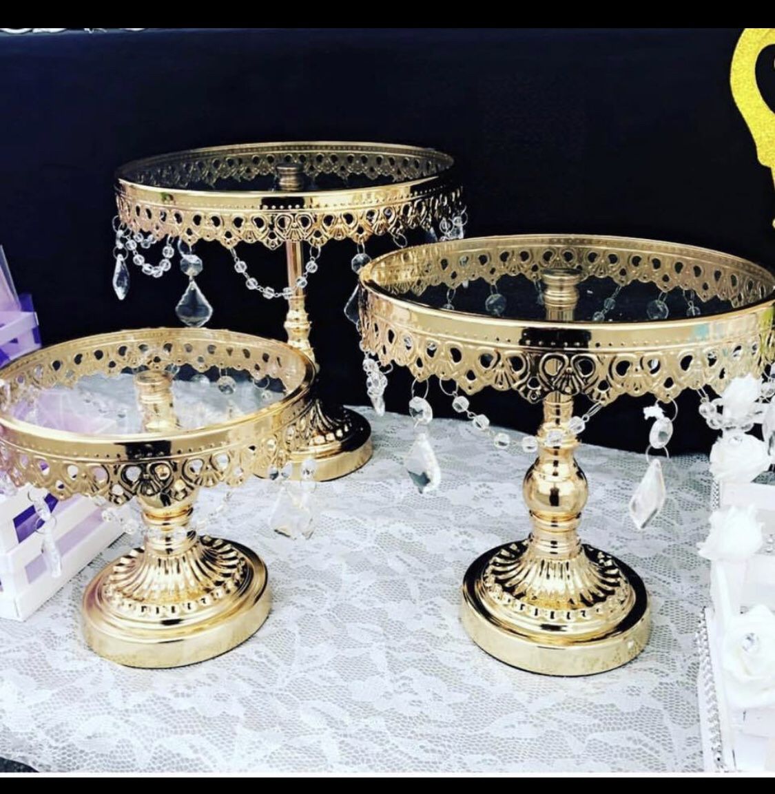 Set of 3 cupcake stands gold color party decorations dessert table
