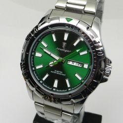 Men's 42mm Green Calendar Day Date Professional Style Stainless Business Watch