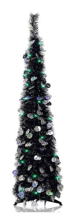 New 5ft black Halloween skulls pop up tree w green led lights tree decoration