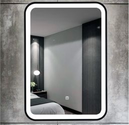24x36” Led Bathroom Mirror, Makeup Mirror Decorative 3 colors dimmable anti-fog front lights