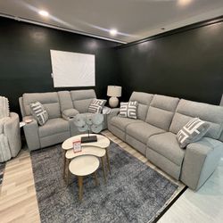 Pewter Power Reclining Sofa and Loveseat  