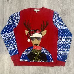 Men’s XL Ugly Christmas Sweater Redneck Reindeer Beer Coozie Pouch