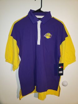 Tommy Jeans Purple Los Angeles Lakers Taya Puff Sleeve Pique Polo Shirt