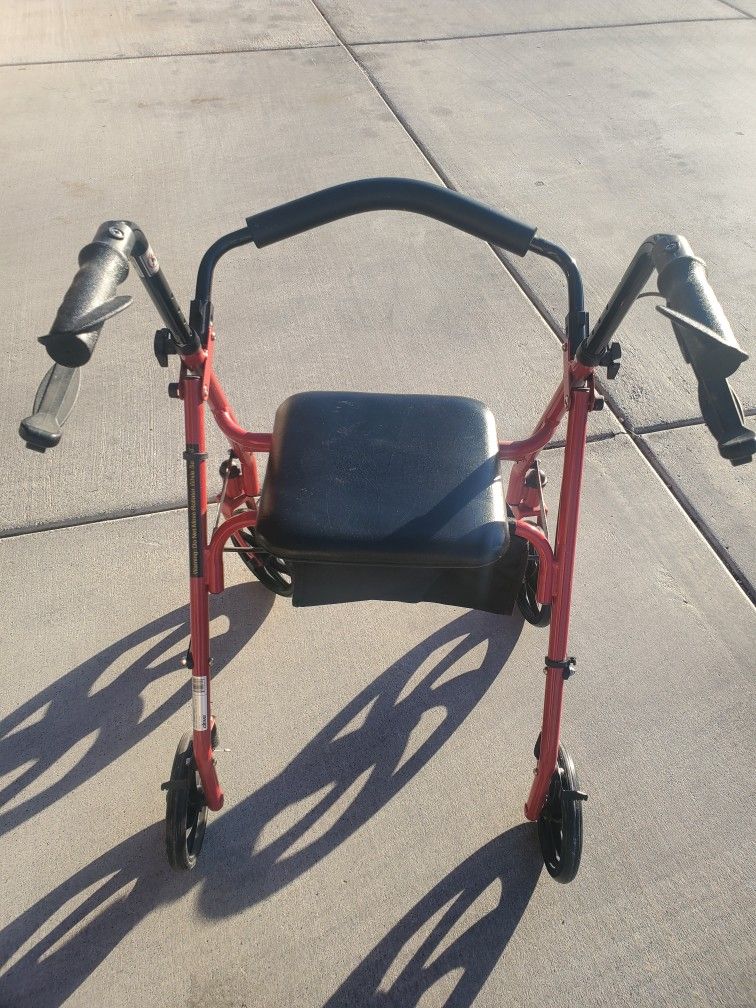 Nice New Adjustable Walker Has Seat And Storage Compartment Holds Up To 300 Lbs