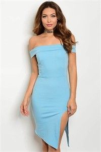 Slit baby blue dress