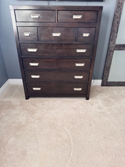 Dark Wood Tall Dresser with Queen size headboard