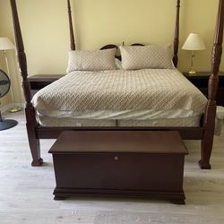 King Bedroom Setting Bed With Everything (mattress, Box ,etc) Two Night Side Tables, Dresser With Mirror, Tall Dresser, Wood Chest.  Used But Good