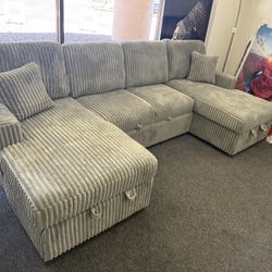 Sectional Sleeper In Teddy Bear Fabric 