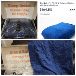 (15) Brand New BlanQuil - 20 lb - Quilted Weighted Blanket with Removable Cover- Blue ($50ea)