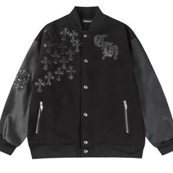 Chrome heart spring addition varsity jacket