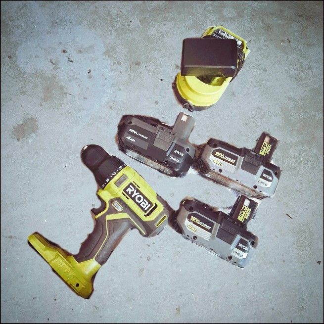 Ryobi 18v Drill/Driver w/ charger & three 4aH batteries.