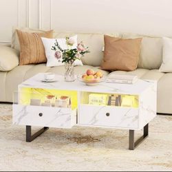 HOME BI LED Coffee Table with Storage, Wood Center Table Modern Coffee Table for Living Room Unique