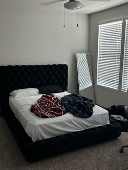 Queen Fabric Quilted Bed Frame with Mattress