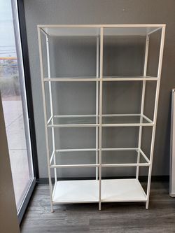 White Metal & Glass Display Shelf / Bookcase – $30
