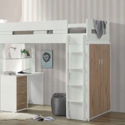 Twin Loft Bed W/ Desk And Wardrobe