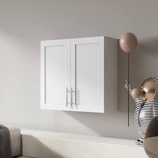 Modern White 2-Tier 2-Door Stackable Wall Mounted Storage Cabinet Adjustable Shelves  [NEW]