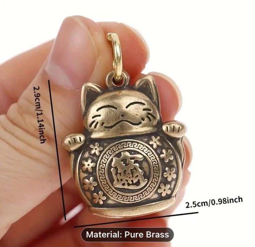 NEW Brass Lucky Cat Pendant / Charm - Super Cute 