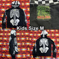 Esquizo Skeleton Hoodie Full Zip Sweater Kids Size Medium Halloween Thumb Holes