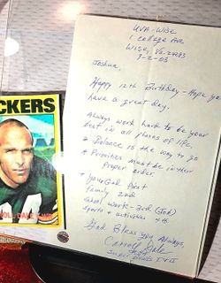 Carroll Dale  HOF Green Bay Packers Signed Motivational LETTER W/COA & CARD PRINT