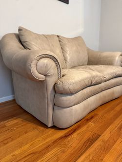 Cream Leather Loveseat and Sofa