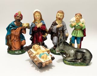 Vintage Ceramic Nativity Set Hand Painted Glazed Christmas Figurines Holy Family