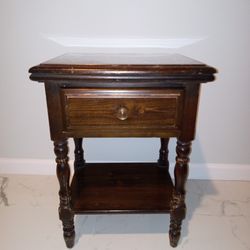 Dark Wood One Drawer End Table w/ Storage Shelf 