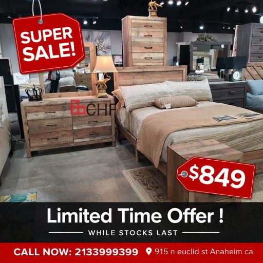 4 Piece King Size Bedroom Set ( Included Bed Frame ,Dresser ,Mirror, Nightstand )