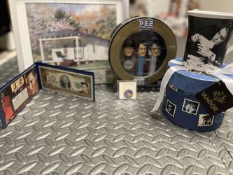 Elvis Presley Collectible Memorabilia-Coffee Mug, two dollar bill, quarter. Etc