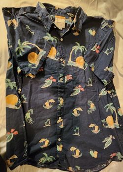 American Eagle XXL Blue Hawaiian Shirt Button Down