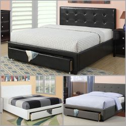 Queen Black Platform Bed With Ortho Mattress Included 