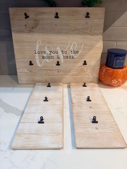 Rustic Wood Photo Clip Boards Set of 3