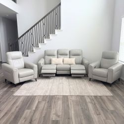Leather Power Reclining Sofa and 2 Recliner Chairs / 3pc Matching Set