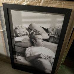 Black N White Framed Print of James Dean and Marilyn Monroe Wall Hanging