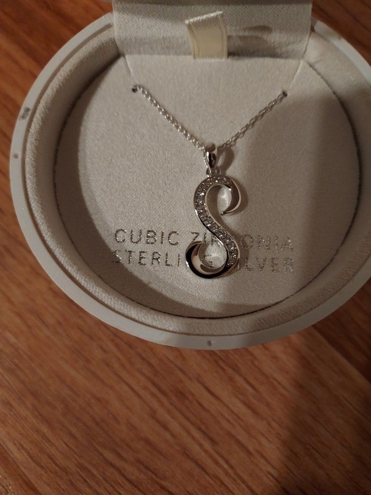Sterling Silver & CZ Letter S Macy's Pendant NEW in Ornament Box Paid $100