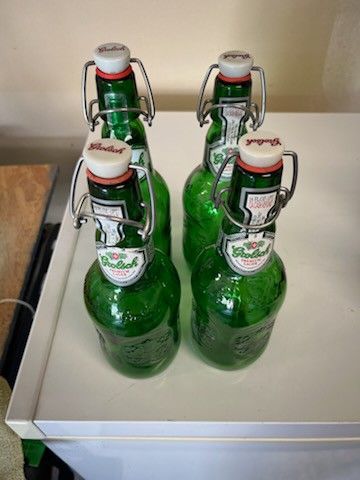 Vintage Grolsch Premium Lager Beer Bottles With Porcelain Sealing Top. Empty 16 Oz. Lot Of 4 Bottles.