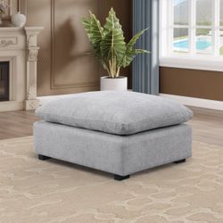  Modern Upholstered Ottoman – Light Camel / Natural