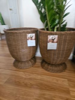 Set of 2 Large Wicker Basket Planters