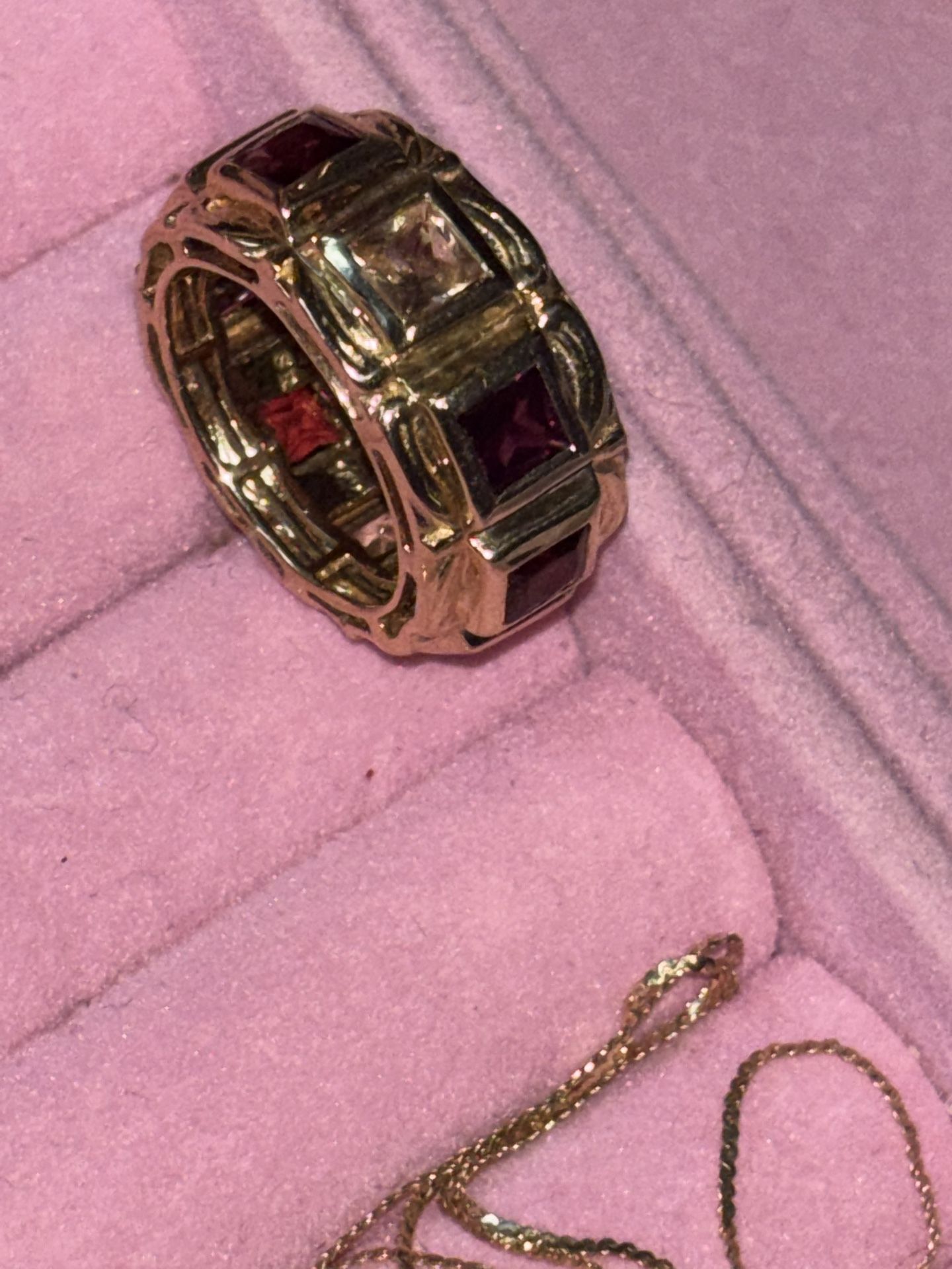 14k Thick Ring With Garnets