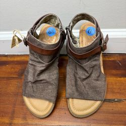 Blowfish Brown Textured Slip-On Ankle-Strap Sandals