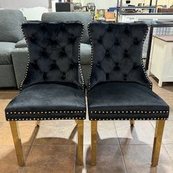 🔥Set of 2🔥Velvet Upholstered Dining Chairs ,Modern Dining Room Tufted Chairs, Armless Accent Chair with Wing Back, Back Pull Ring, Nailhead Trim and